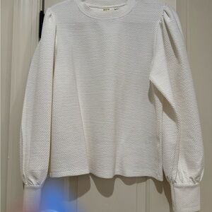 Maeve White Textured Puff-Sleeve Sweatshirt